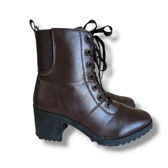 Women's Aspen-39 Chocolate Brown Vegan Leather Platform Combat Boots - Picture 6 of 16